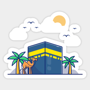 Kaaba Mecca with camel  and palm tree Sticker